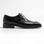 Apron stitch, split toe single monk strap in black, Mccallum in black