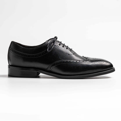 Long wing tip brogue oxford in black, amoy in black