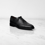 Long Wing Tip Oxford Shoe with Brogues, Amoy, in Black
