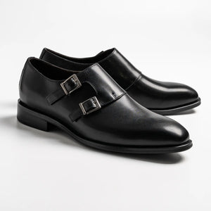 Wholecut double monkstrap in black, cross in black