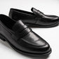 classic round toe penny loafer in black, duxton in black