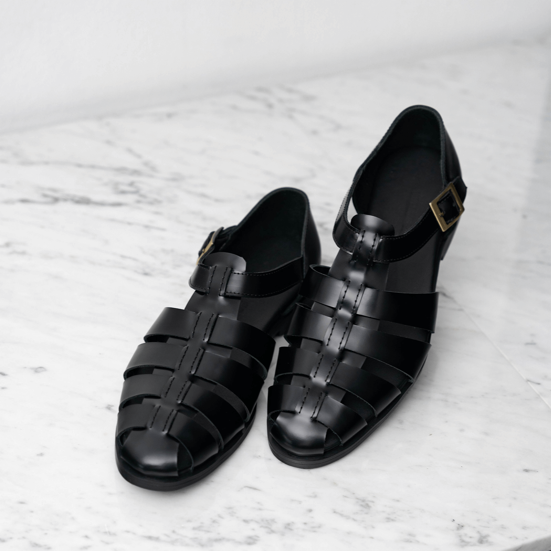 Leather greek sandals, Garden in Black