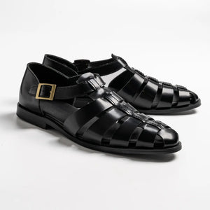 Sartorial sandals in black, gardens in black