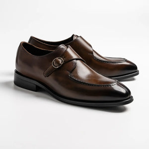 Apron stitch, split toe single monk strap in coffee, Mccallum in coffee