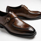 Apron stitch, split toe single monk strap in coffee, Mccallum in coffee