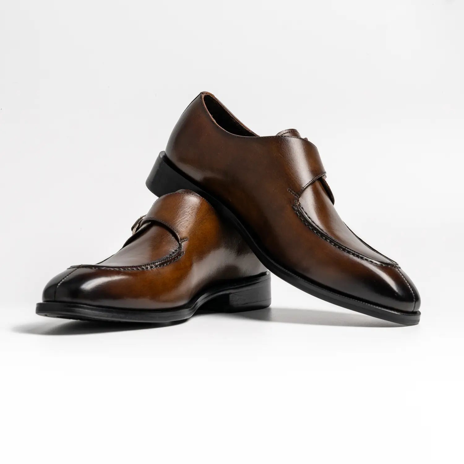 Apron stitch, split toe single monk strap in coffee, Mccallum in coffee