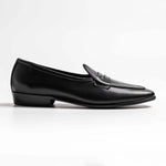 Short Tongue Belgium Penny Loafer, Tras in Black